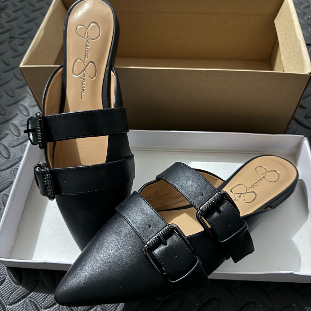 Jessica Simpson Black Leather Flats with Buckle